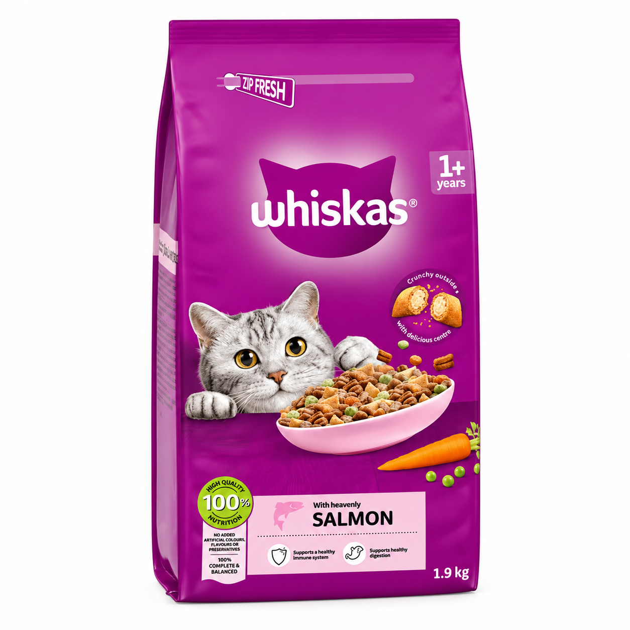 60d65e6c-53f3-42b1-8073-530fe90bb3ae غذای خشک گربه ویسکاس با طعم سالمون Whiskas Adult Dry Cat Food وزن 1.9 کیلوگرم - تصویر 1
